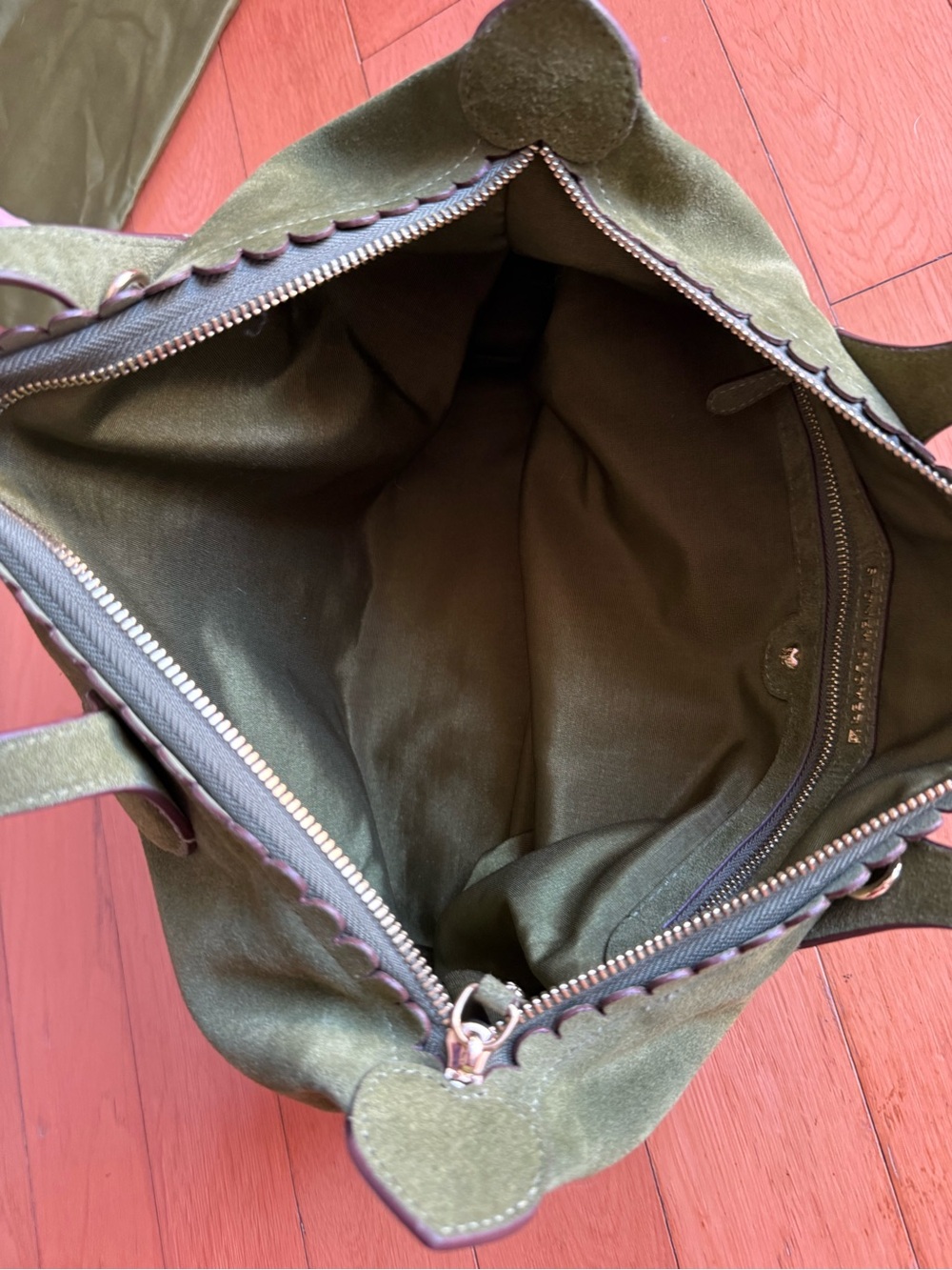 Stoney Clover Lane Suede Leather Pittsford Pouchette Shoulder Bag 29 - Olive - Picture 10 of 15